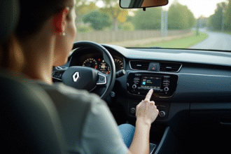 Personne insérant le code radio dans une Renault lumineuse