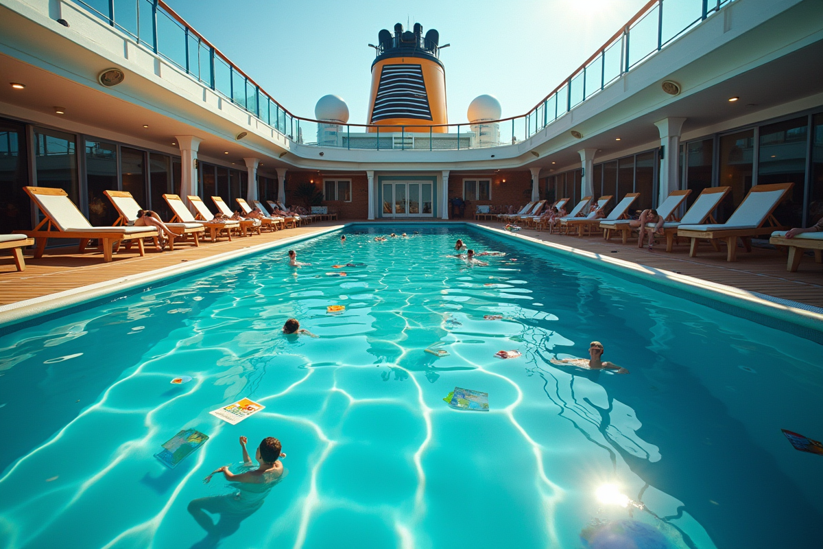 Piscine désordonnée sur un bateau de croisière ensoleillé