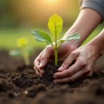 Mains plantant un jeune figuier dans la terre humide