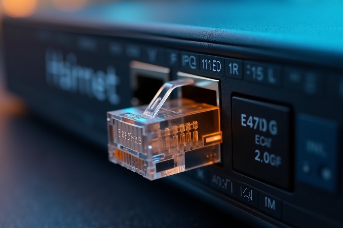 Prise Ethernet Hairnet sur un commutateur réseau en gros plan