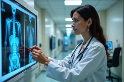 Radiologue femme examinant un rayon X dans un centre médical