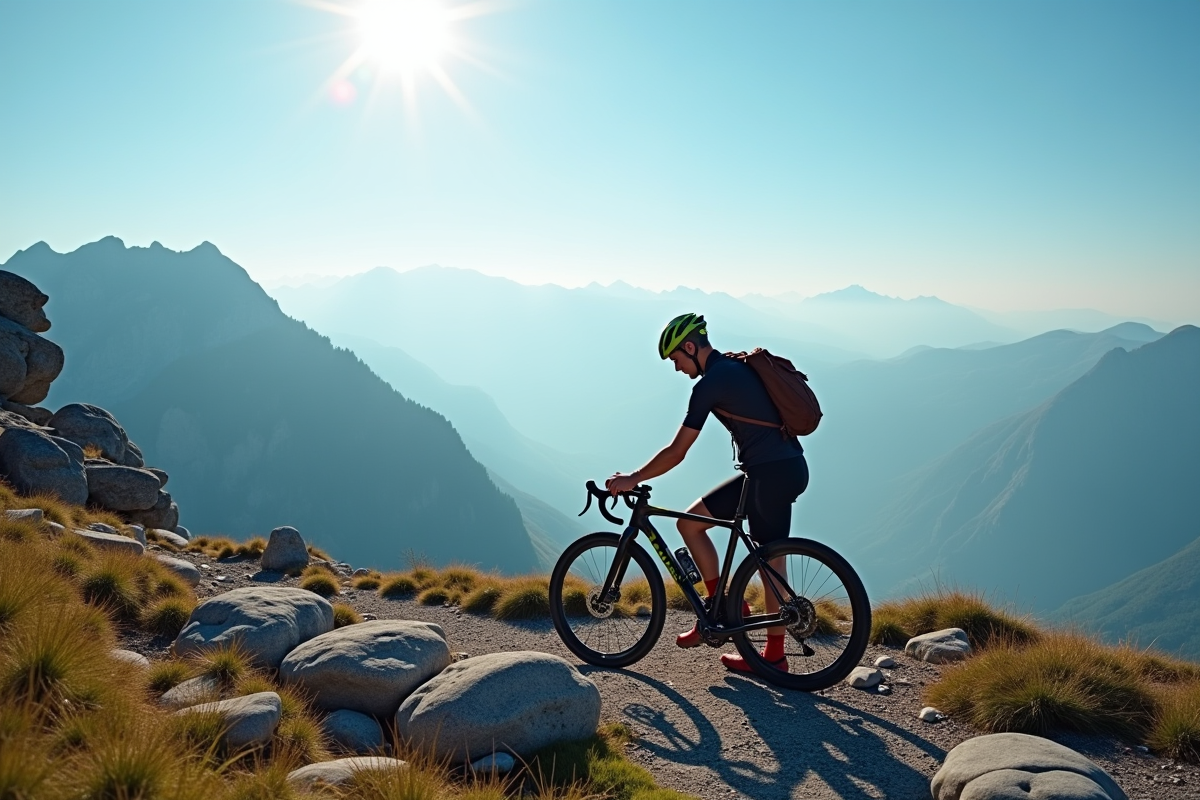 Cycliste réparant une chambre à air de 26 pouces en montagne