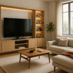 Photo d'un salon moderne avec canapé et TV grand écran