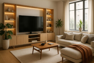 Photo d'un salon moderne avec canapé et TV grand écran