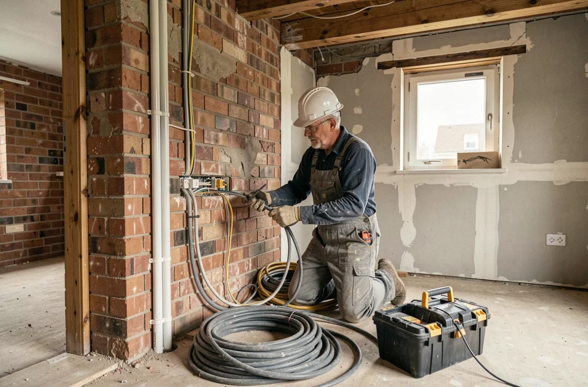 Professionnel de SG Renovation réalisant une rénovation électrique dans un appartement à Créteil
