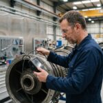 Technicien industriel utilisant un videoscope dans une usine