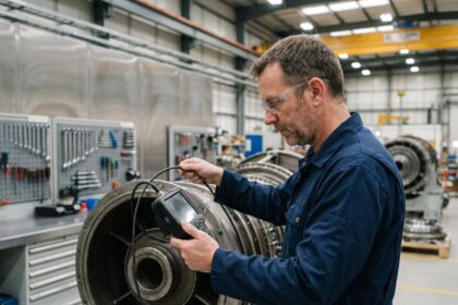Technicien industriel utilisant un videoscope dans une usine