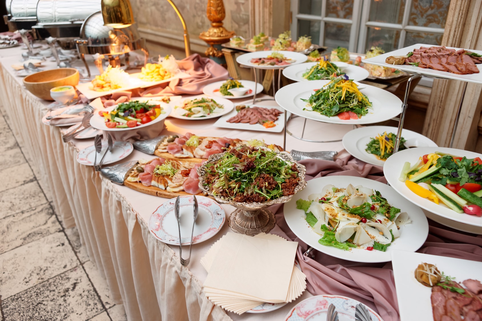 Catering table full of food traiteur-charcutier