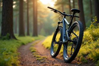 Vélo tout terrain sur sentier forestier avec pneu de 26 pouces