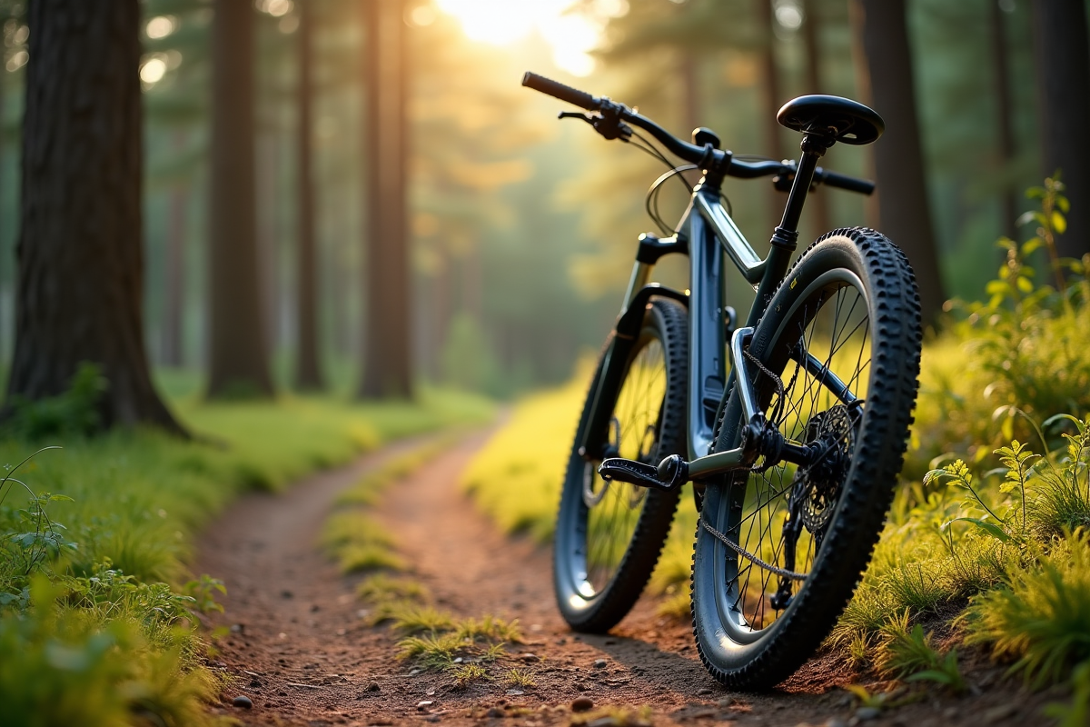 Vélo tout terrain sur sentier forestier avec pneu de 26 pouces